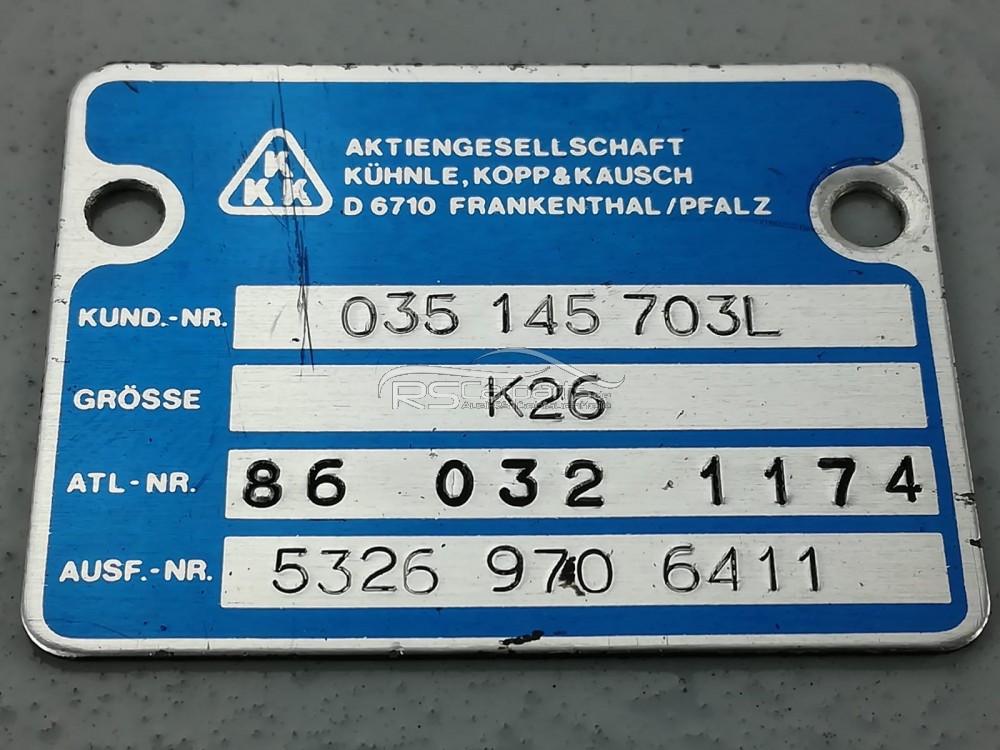 Plakette / Typenschild Turbolader 035145703L Audi 100/200 Typ 44 / Urquattro / 5 Zylinder 10V Turbo 